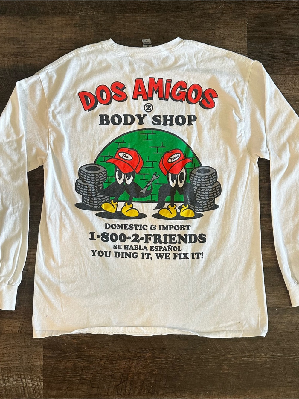 Gildan White Long-Sleeve Graphic Tee with Red, Green, Yellow Accents